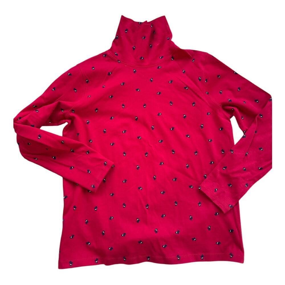 St. John’s Bay Vintage XL Scottie Dog Turtleneck Red Cotton Holiday Shirt